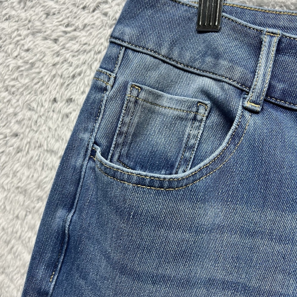 Halara Asymetrical Wide Leg Jeans PM Petite Medium Blue Stretch Faded Baggy - Picture 4 of 13
